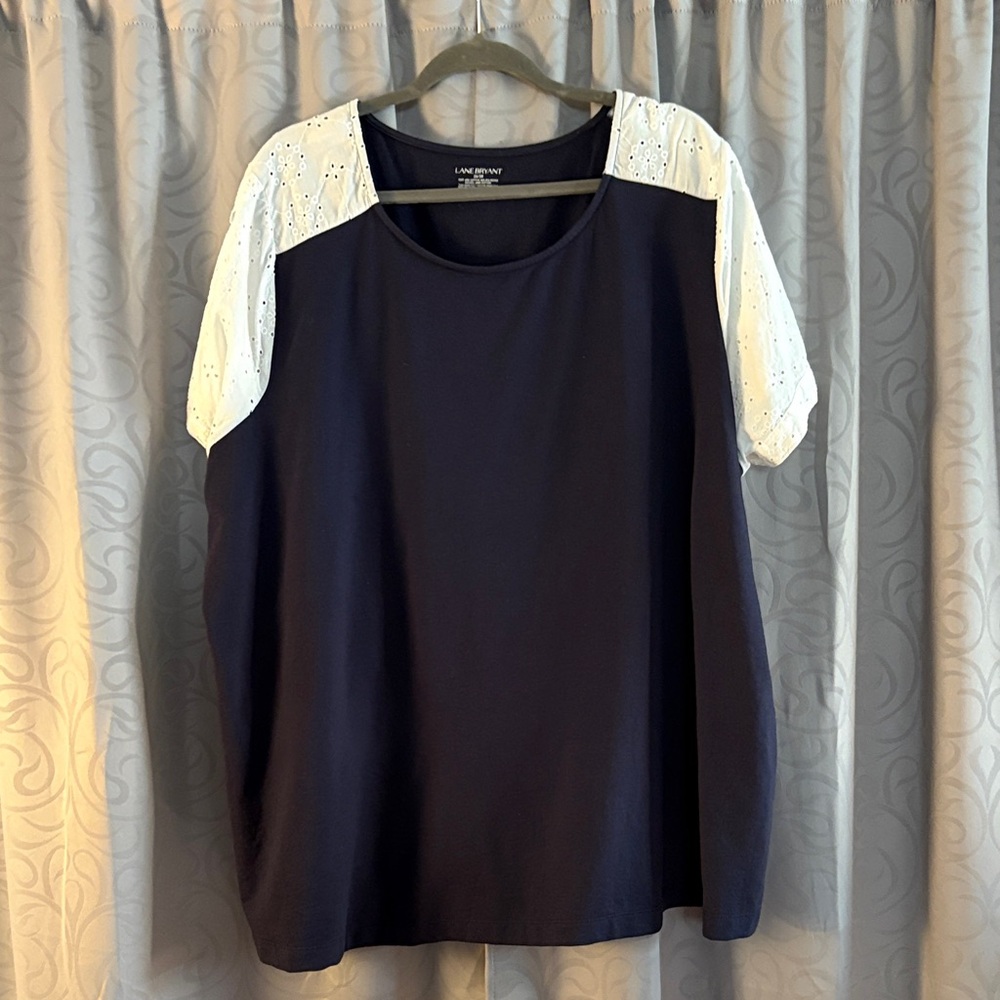 Lane Bryant Navy and White Blouse